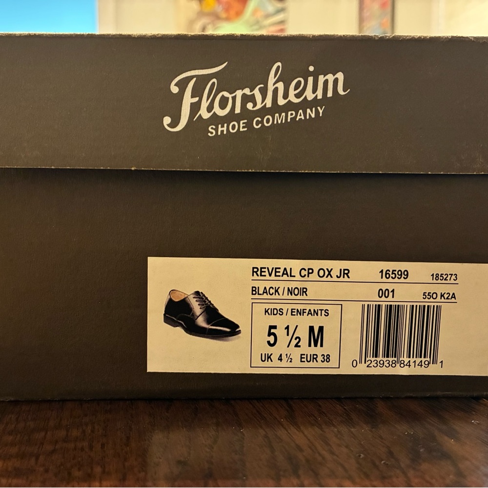 Florsheim Kids' Reveal Captoe Oxford Dress Shoes, 5 1/2, Black